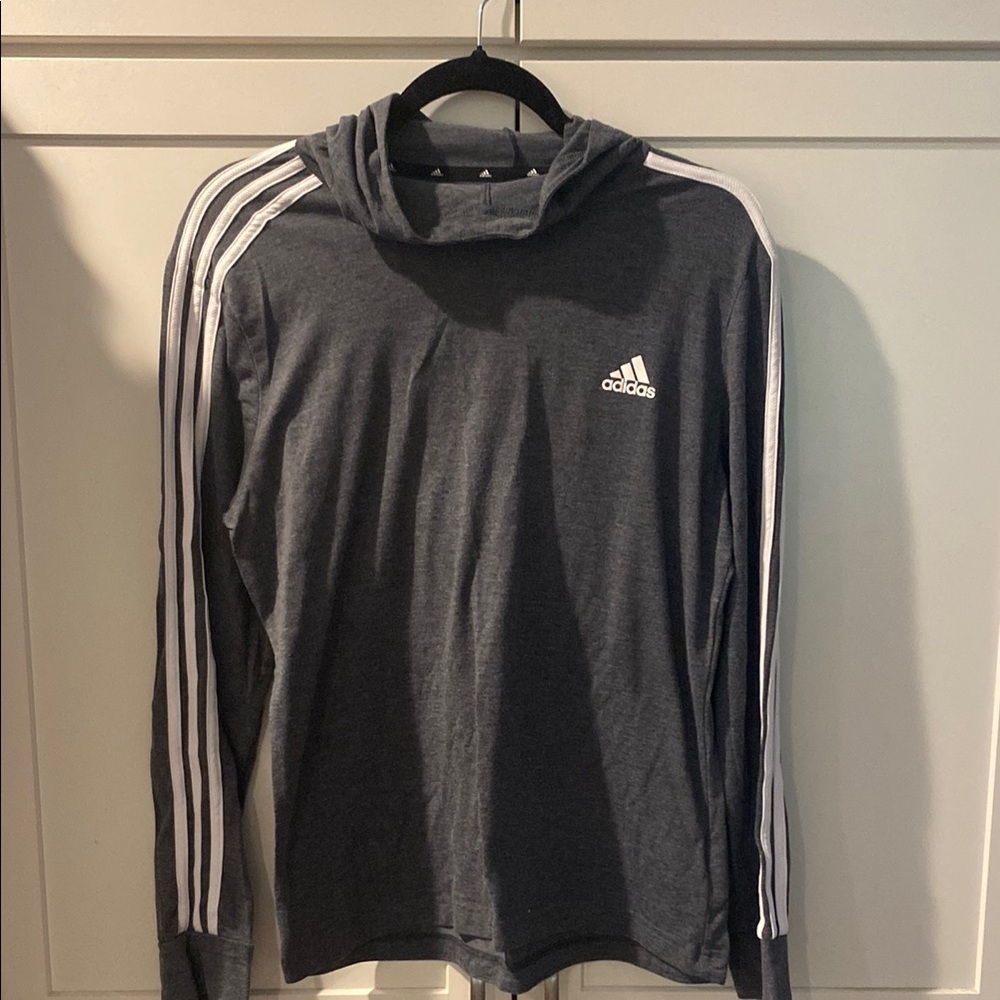 Adidas Gray and White Sweatshirt with Quarter-Zip